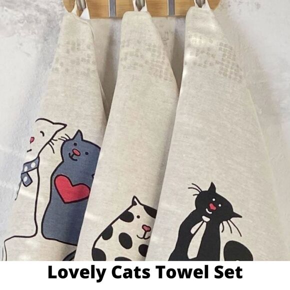 Best Kitchen Towels - Lovely Cats (23" x 18" each) Linen / Cotton Mix - Picture 3 of 10
